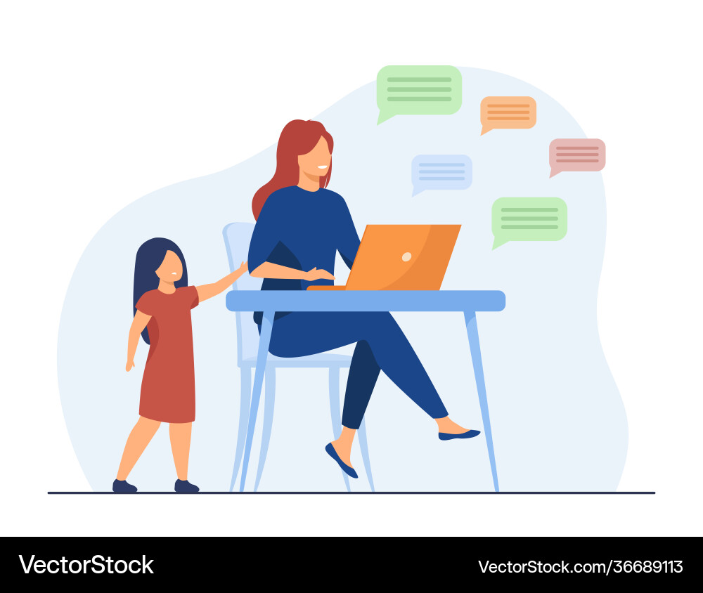 Einsames Mädchen stehen und Mama chatten im sozialen Einsames Mädchen stehen und Mama chatten im sozialen vektorbild
