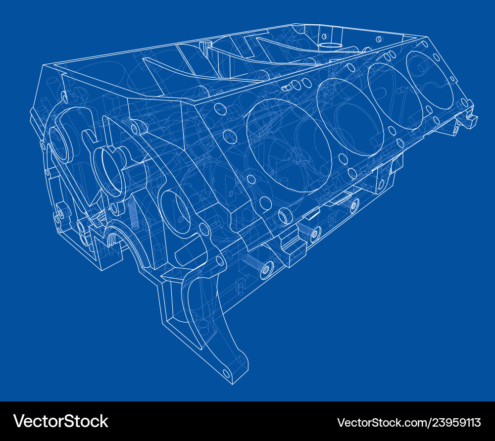 Engine block sketch rendering of 3d Engine block sketch rendering of 3d Vector Image