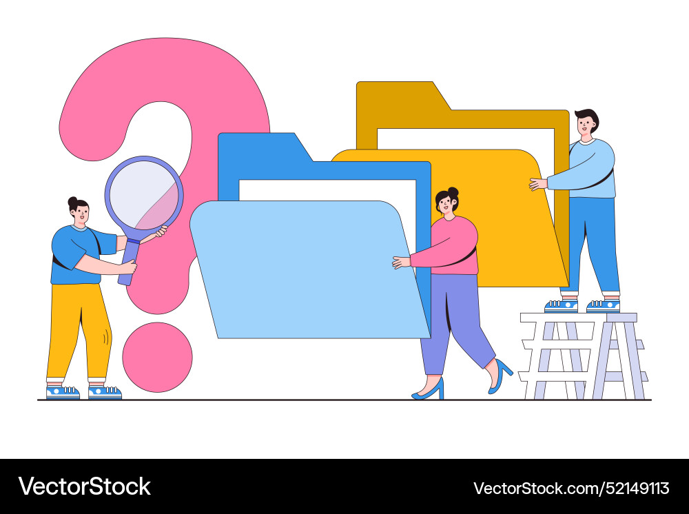 Flat characters of people searching through files vector image