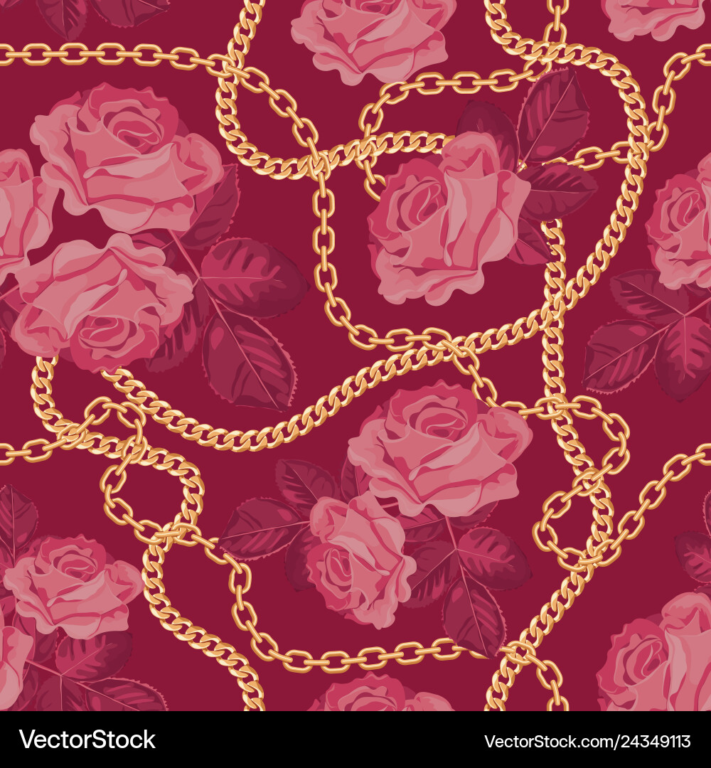 Golden Chain Pattern with Roses vector image