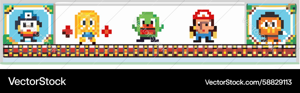 Pixel art game characters in circular frames Vector Image