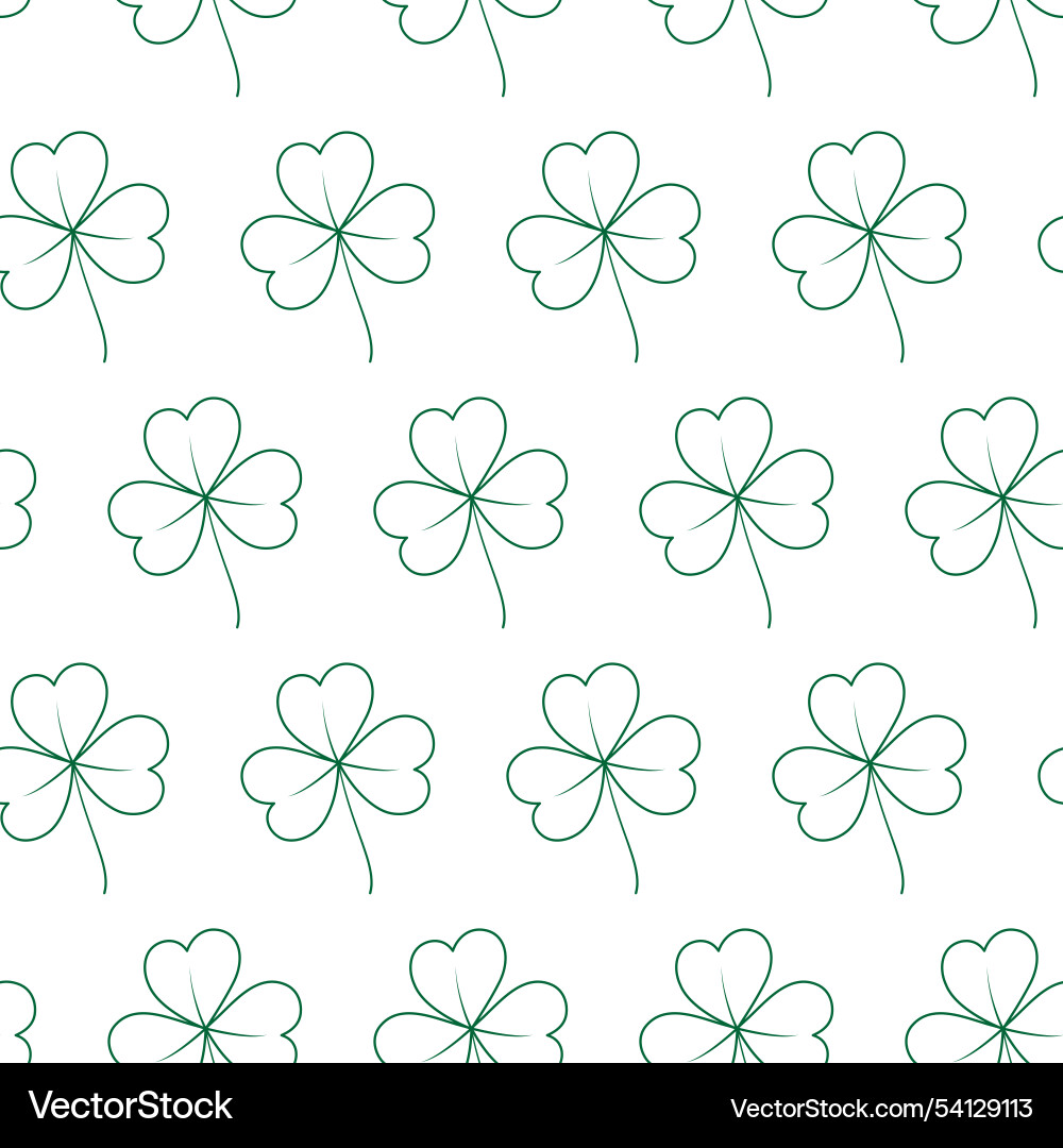 Seamless pattern of contour drawn tree leaf clover vector image