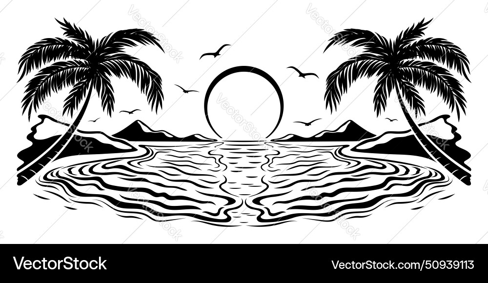 Sunset on tropical beach Royalty Free Vector Image
