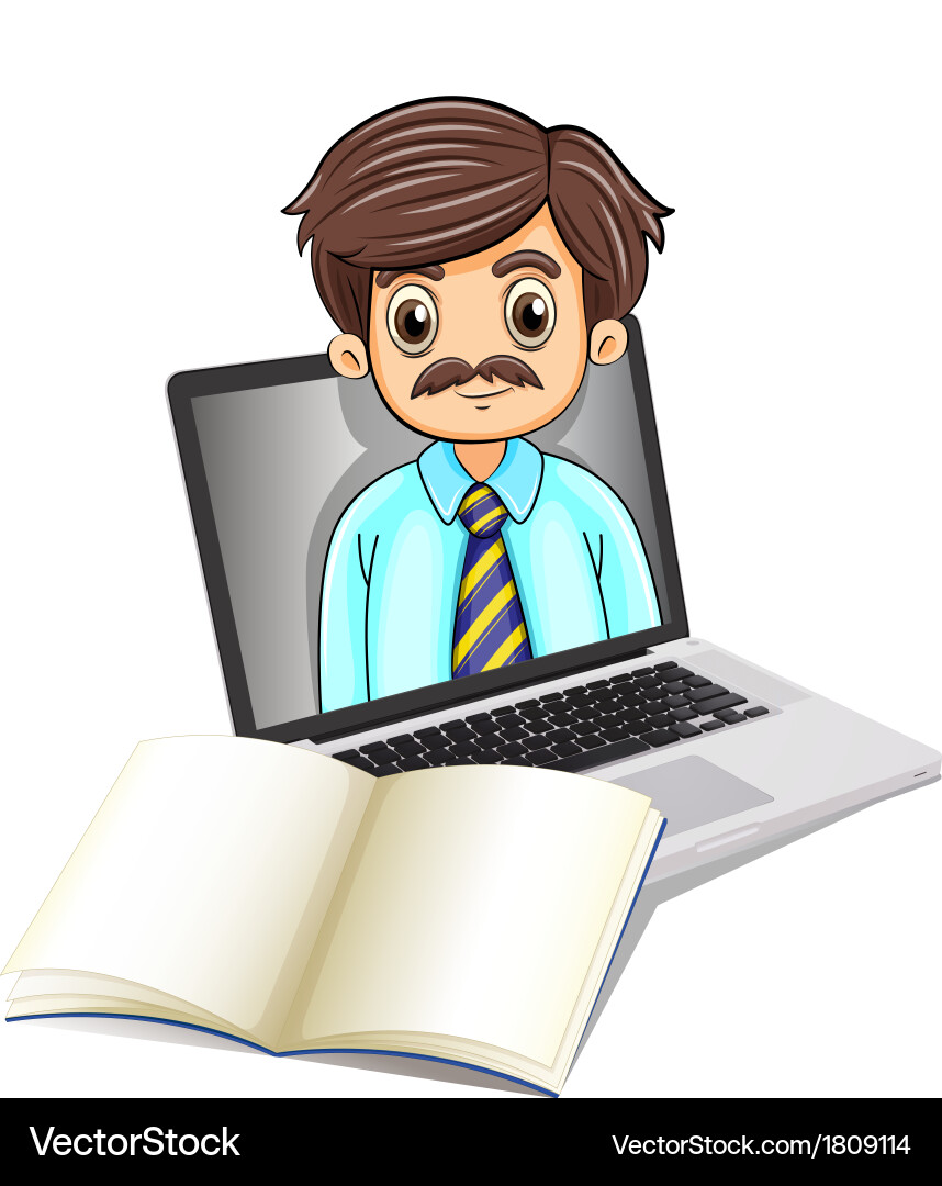 A computer with man and an empty notebook vector image
