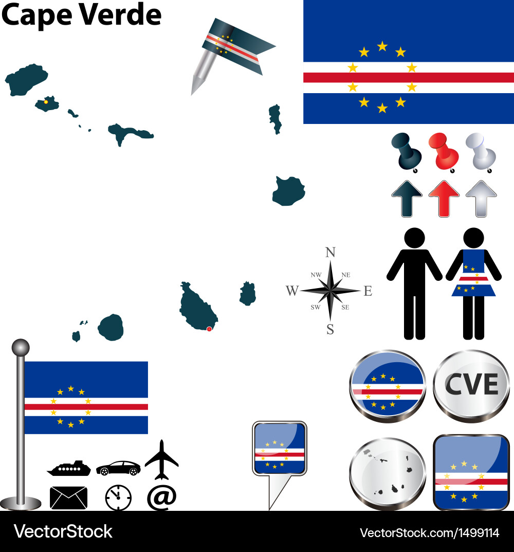 Cape Verde Map with Borders and Flags vector image