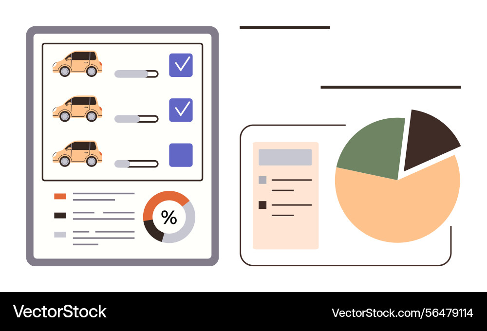 Car comparison dashboard with checklist and data vector image