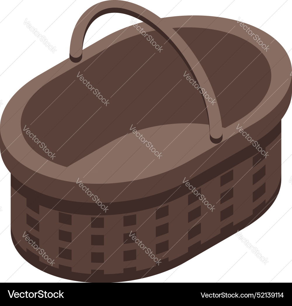 Empty wicker basket standing with raised handle Empty wicker basket standing with raised handle vector image