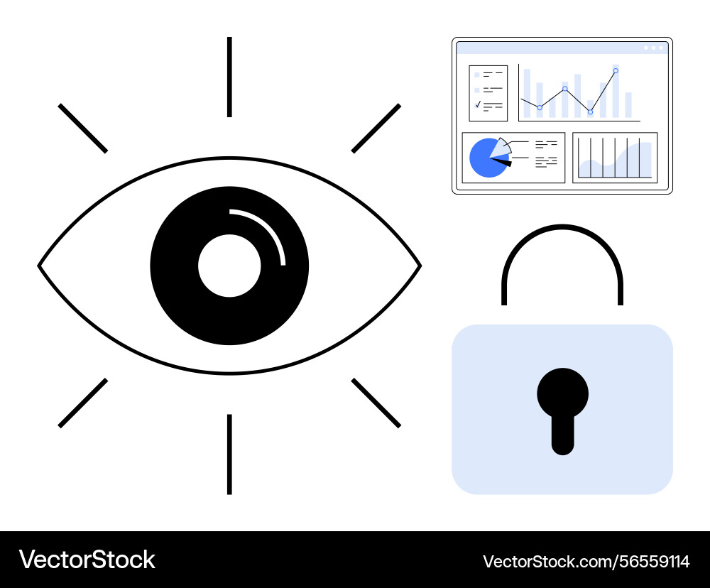 Eye icon with data analytics dashboard and secure Eye icon with data analytics dashboard and secure vector image