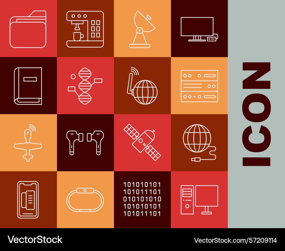 Set line computer monitor social network server vector image