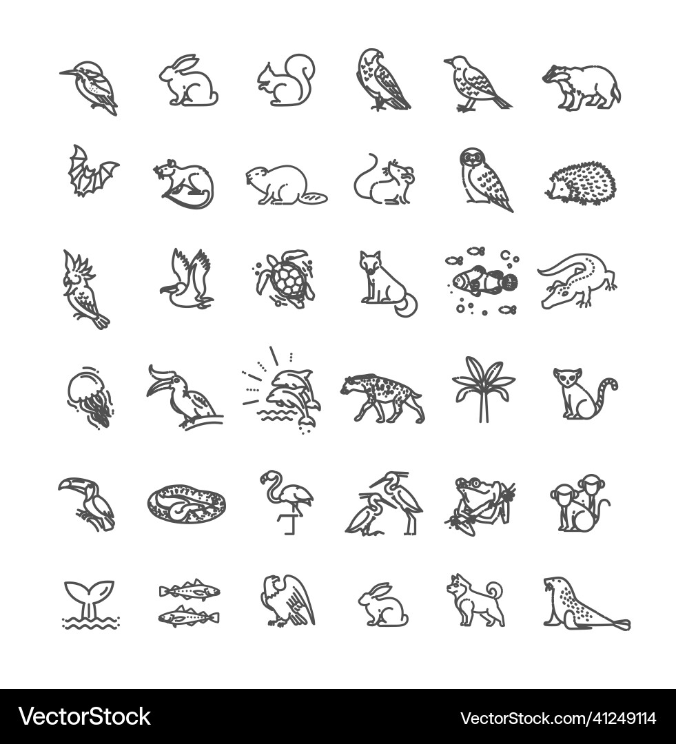 Zoo line animals concepts icons set Vector Image