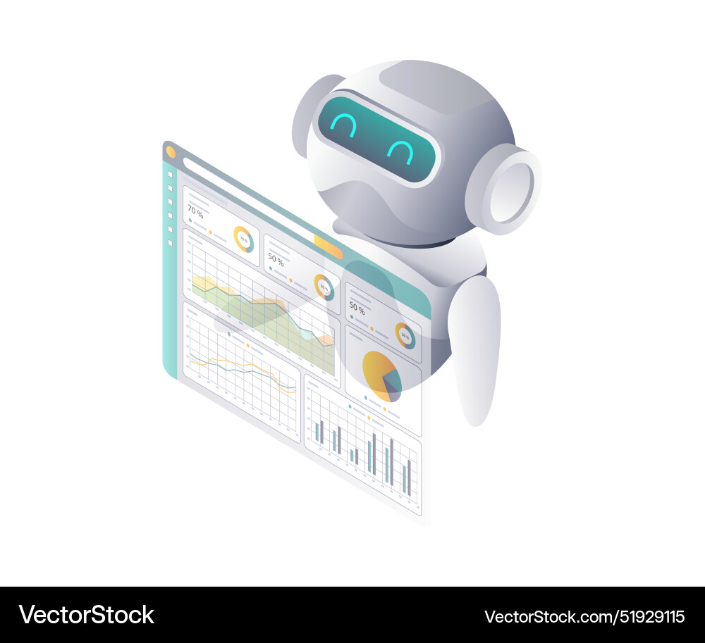 Artificial intelligence robots analyzing data Artificial intelligence robots analyzing data vector image