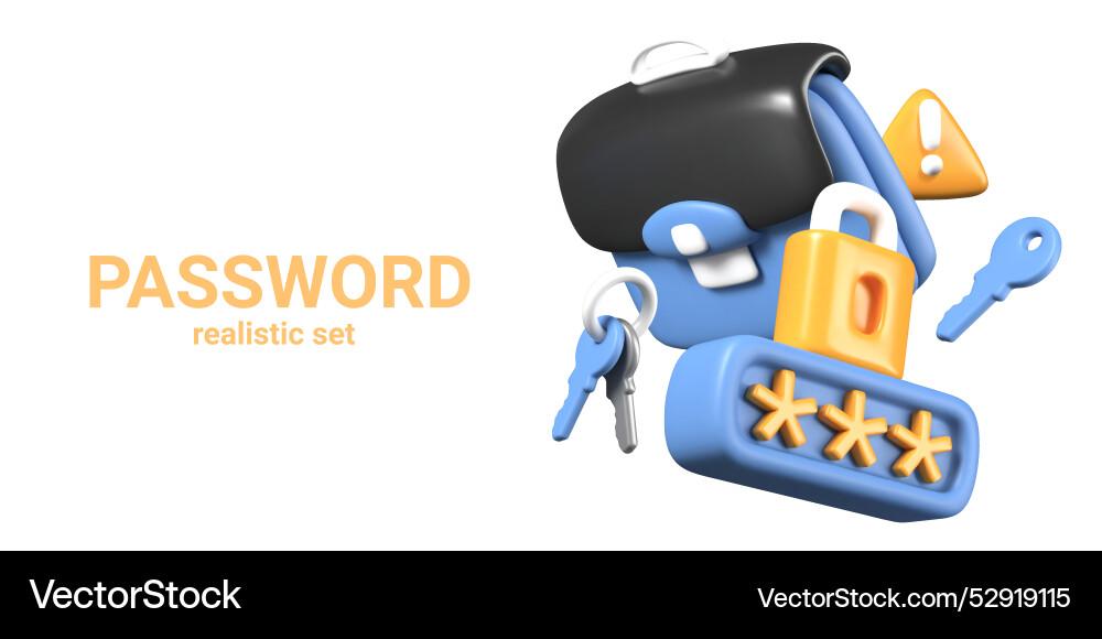 Set of realistic models for concepts with password Set of realistic models for concepts with password vector image