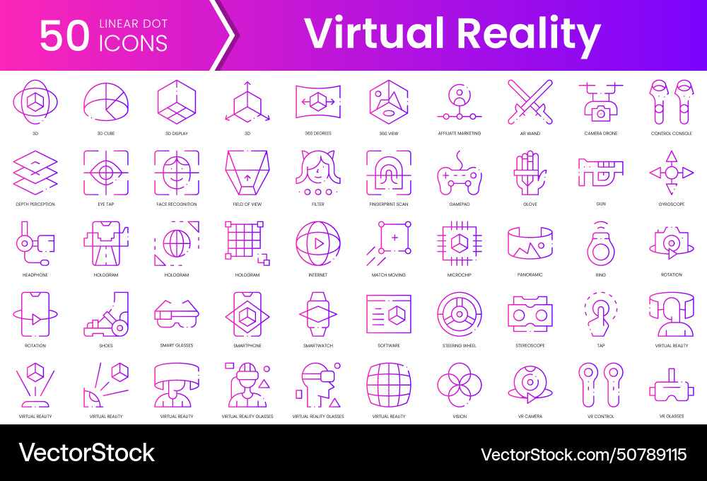 Set of virtual reality icons gradient style icon Set of virtual reality icons gradient style icon vector image