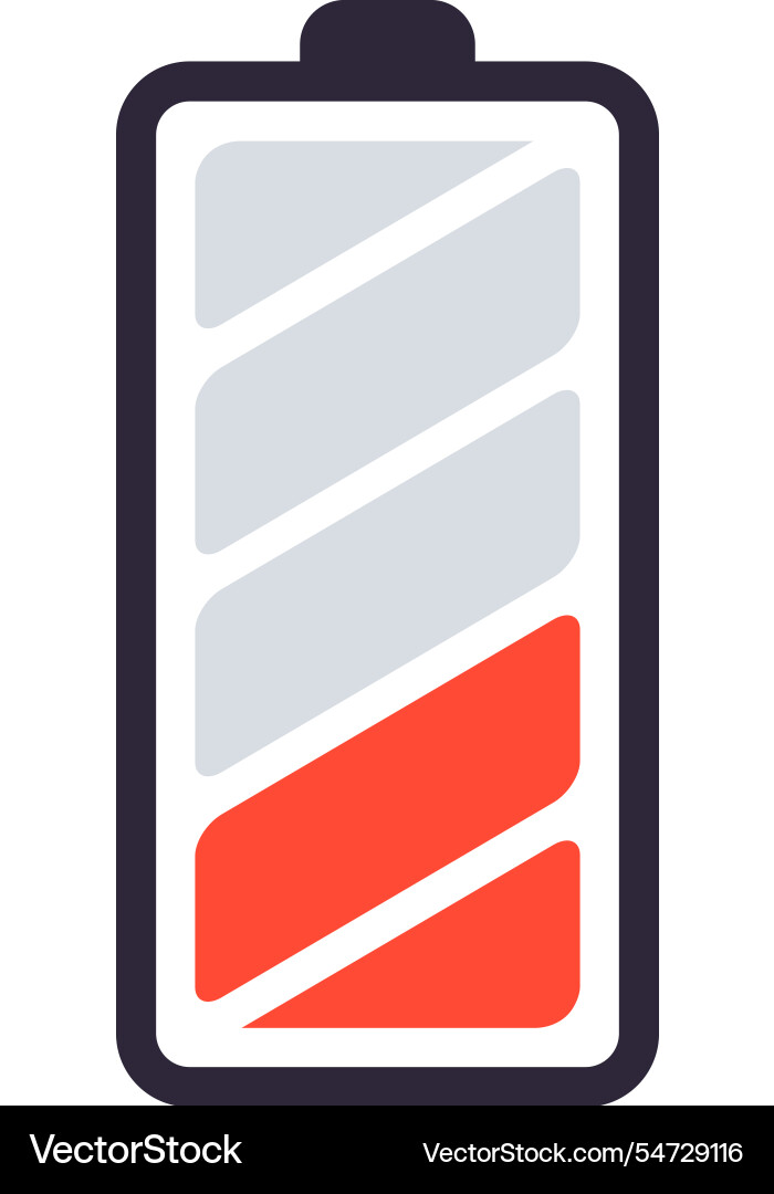 Battery icon showing a low charge level with red Battery icon showing a low charge level with red vector image