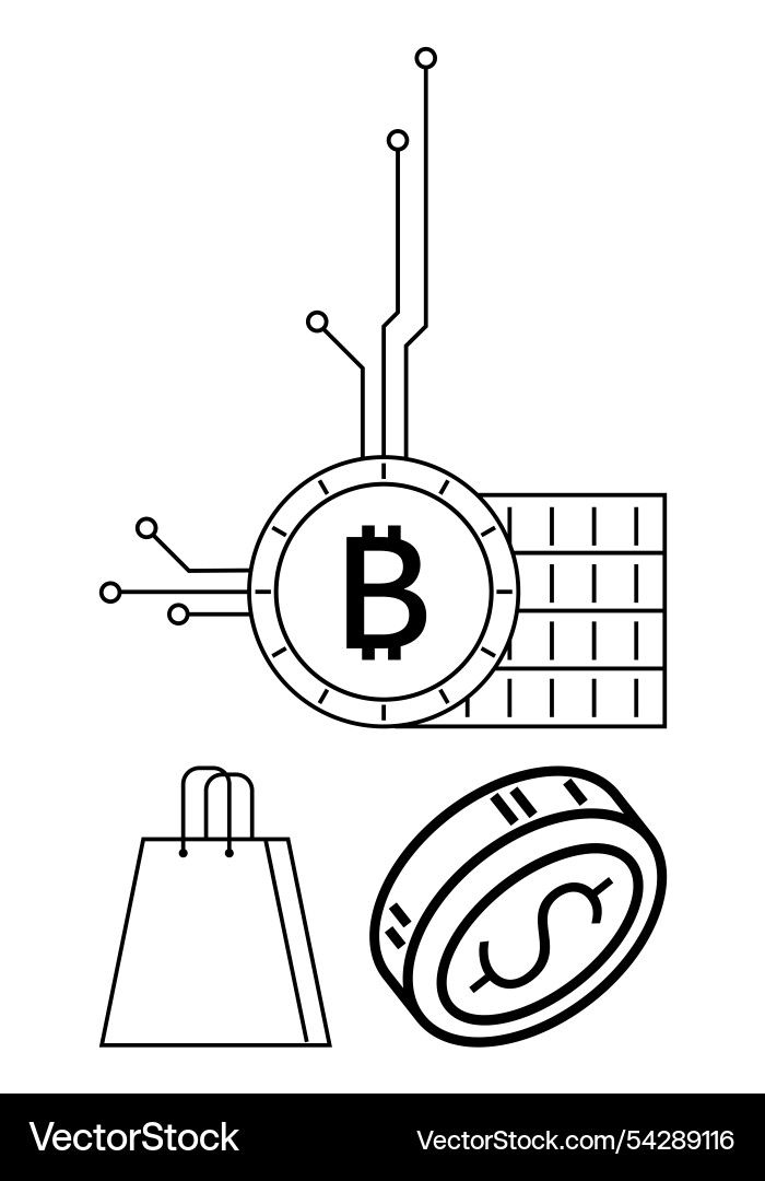 Bitcoin digital circuit on matrix background Bitcoin digital circuit on matrix background vector image