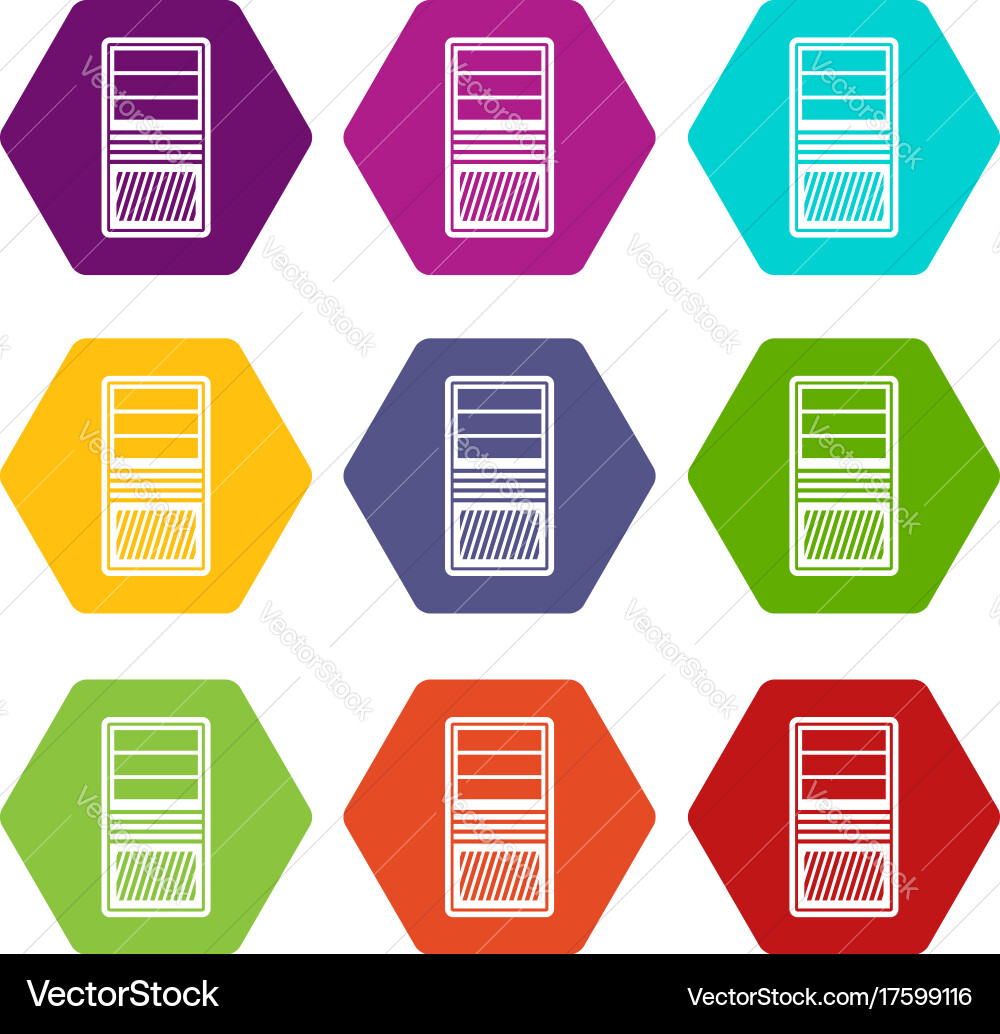 Black computer system unit icon set color vector image