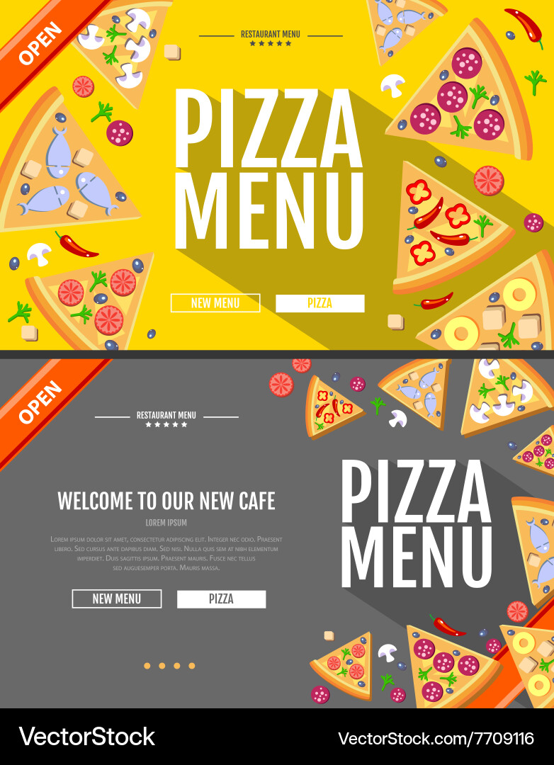 Flat style pizza menu concept web site design vector image