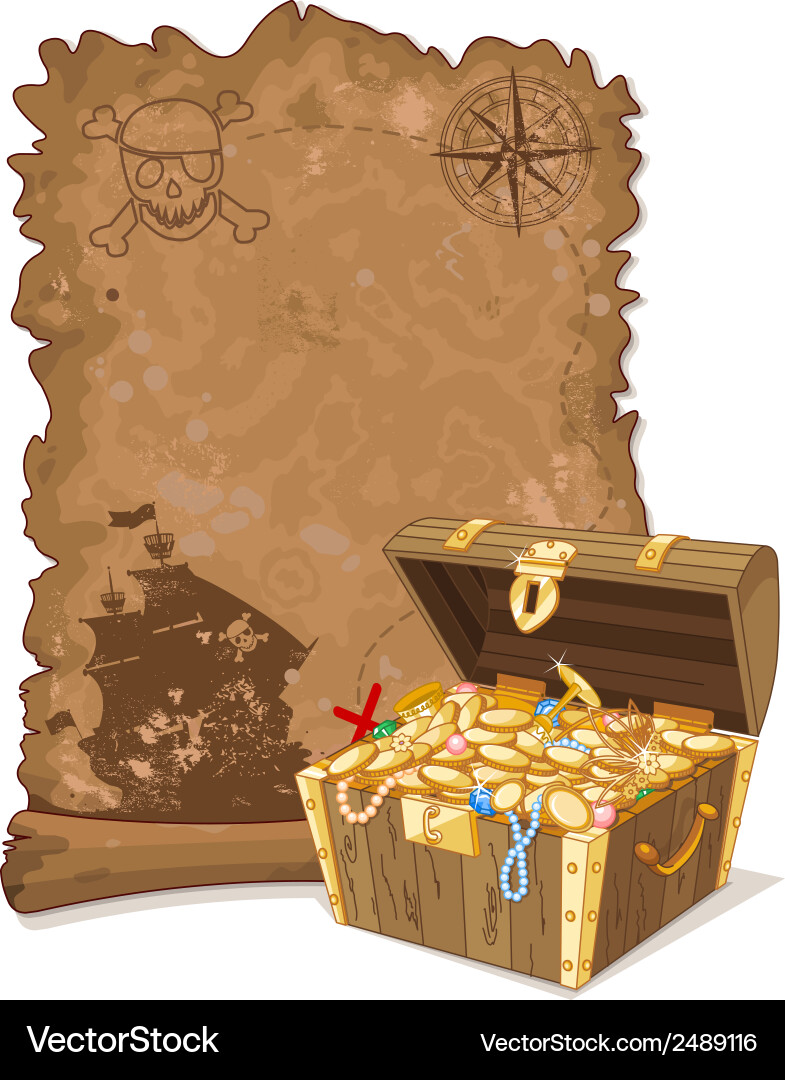 Pirate Scroll Map with Chest vector image