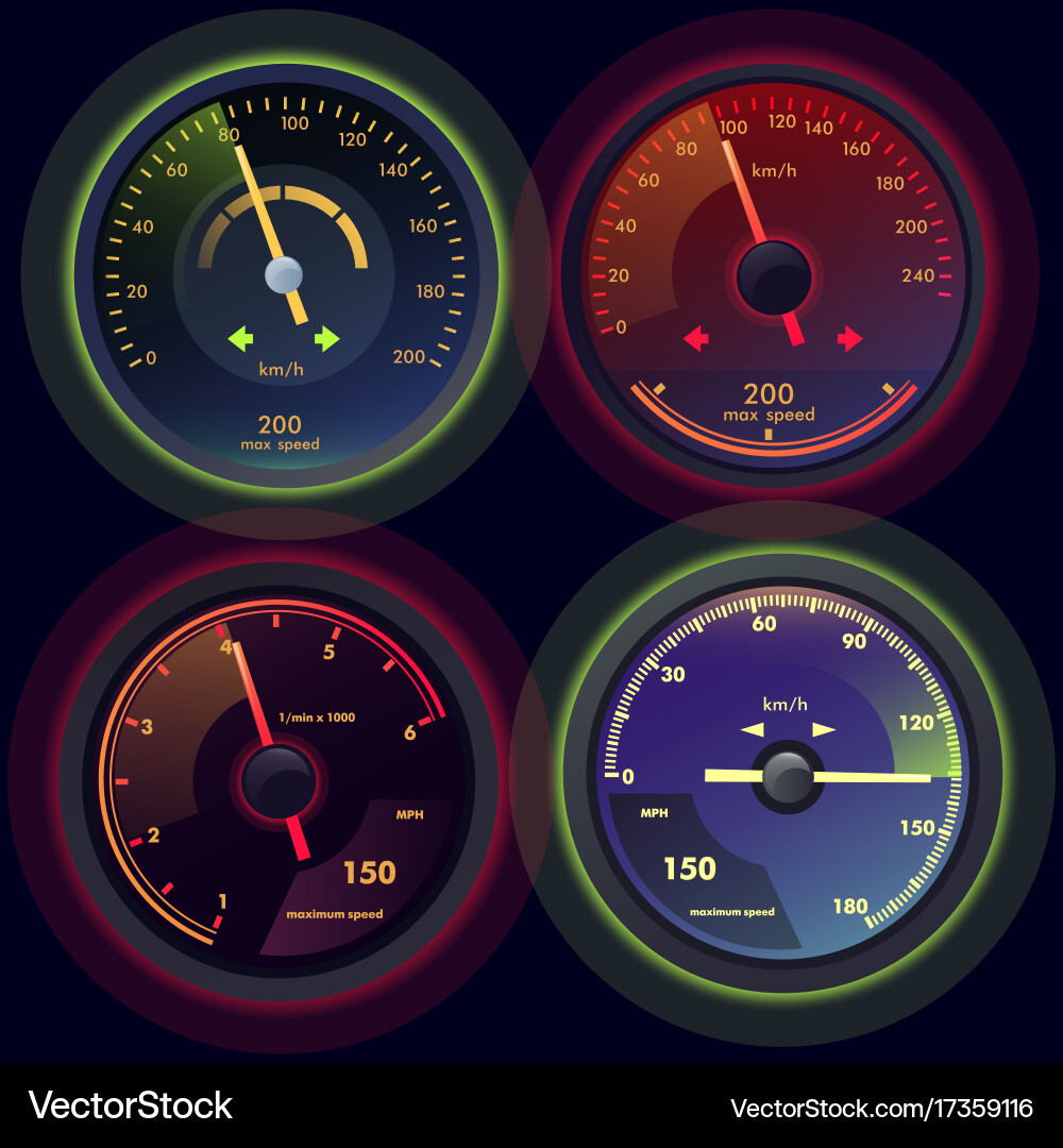 Set of isolated speedometers for dashboard vector image