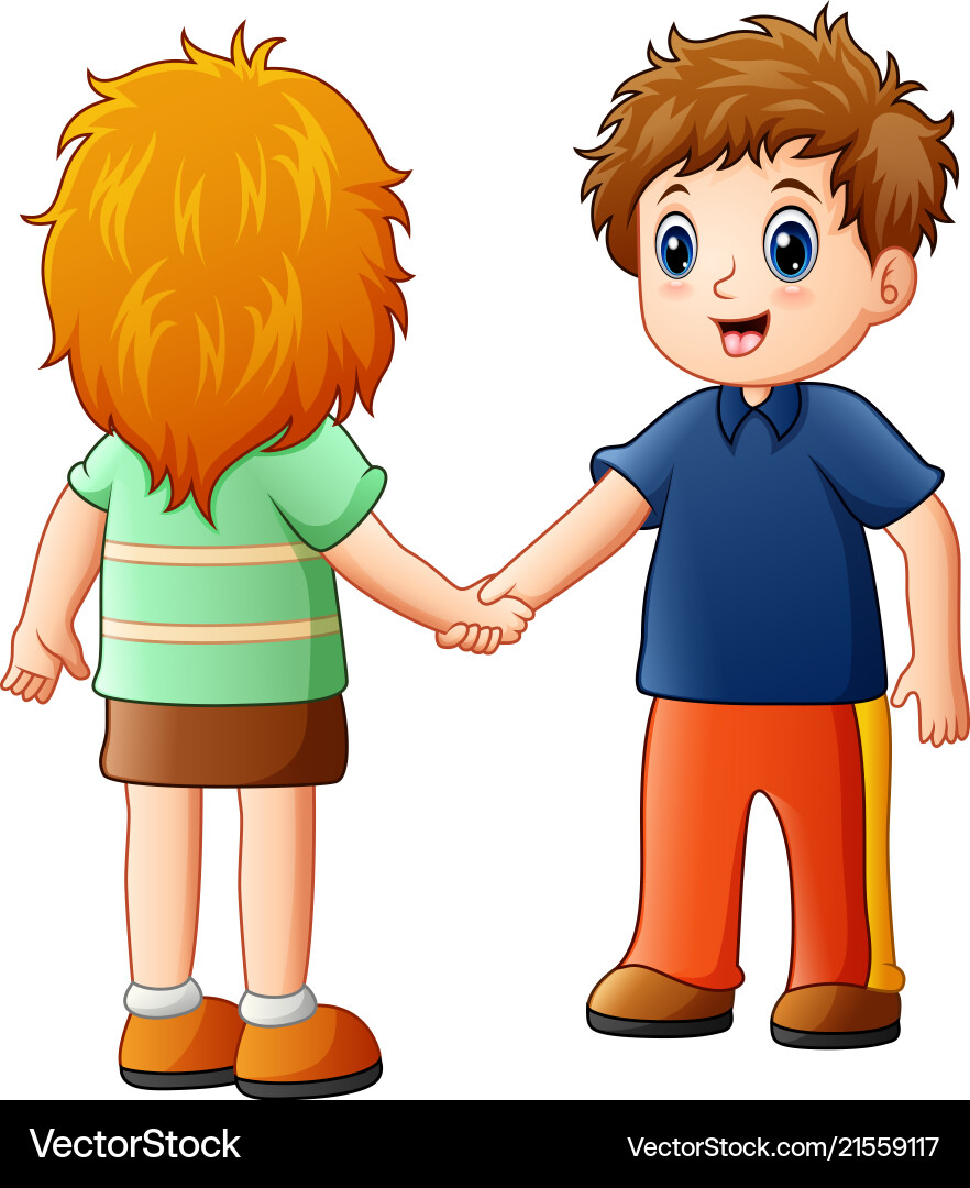 Boy and Girl Handshake Royalty Free Vector Image
