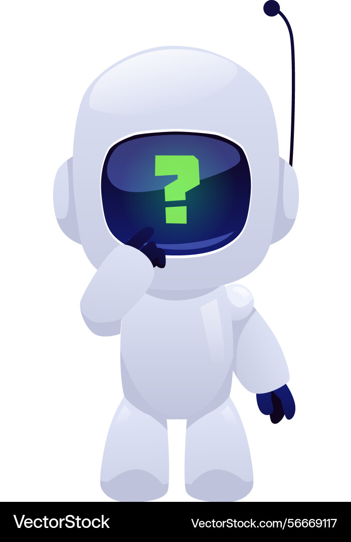 Chatbot robot confused question mark cute Chatbot robot confused question mark cute Vector Image