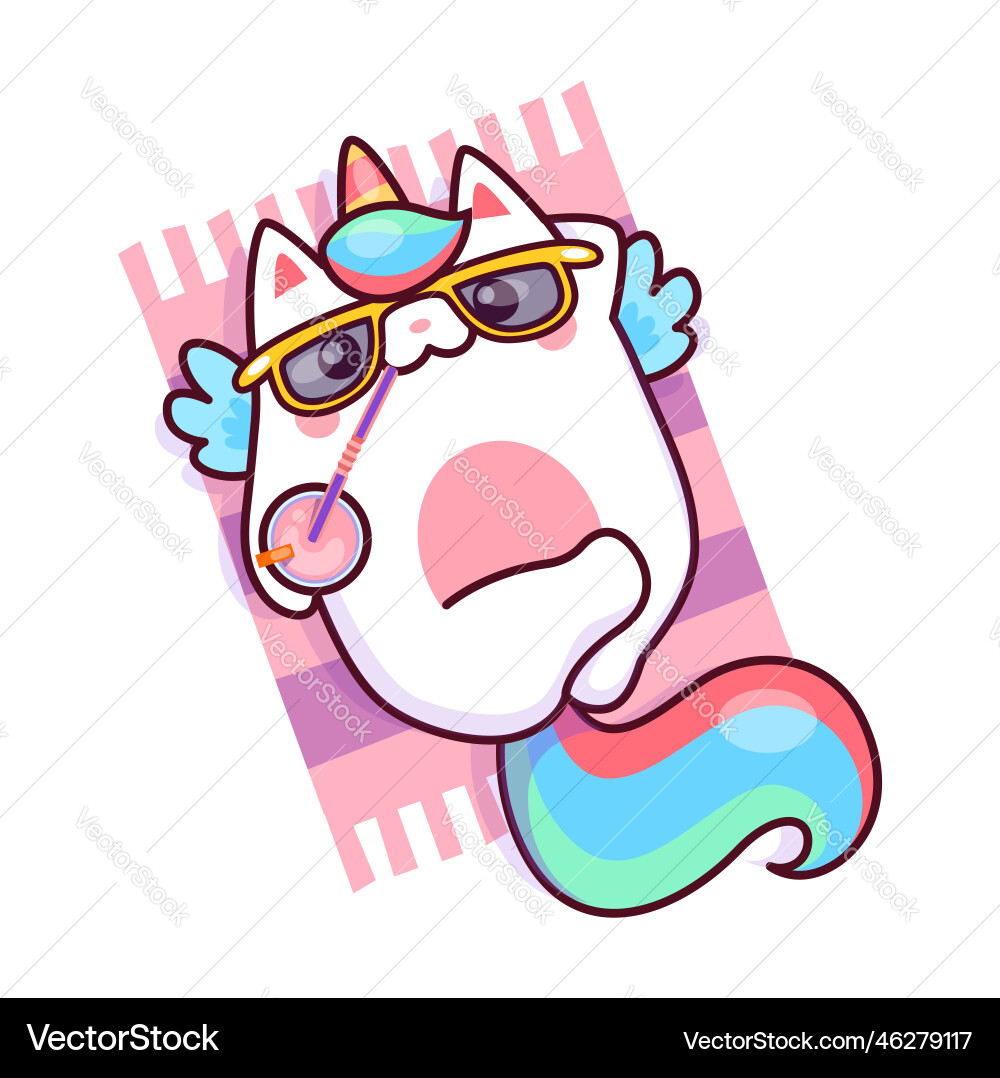 Cute Capricon Unicorn Character with Cocktail Vector Image