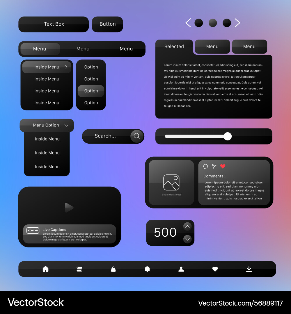 Dark mode web ui kit with elegant interface vector image