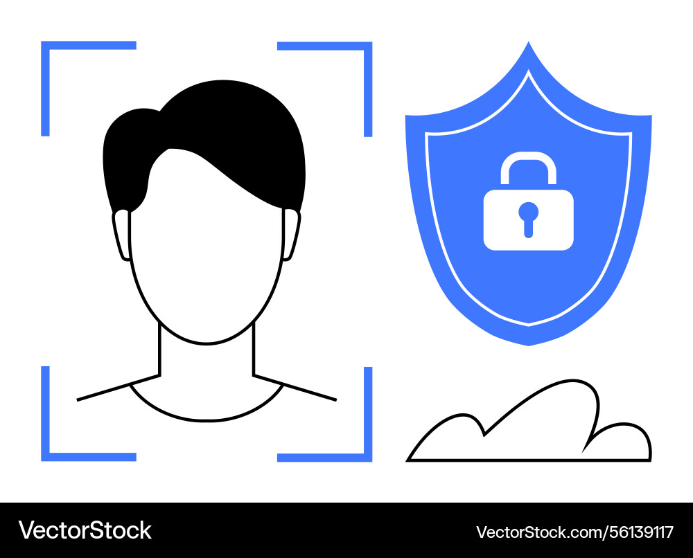 Facial recognition with data security shield Facial recognition with data security shield vector image