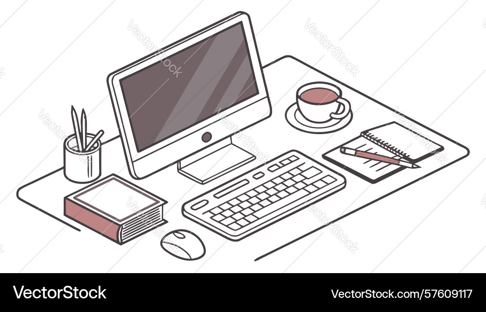 Home office desk with computer setup design vector image