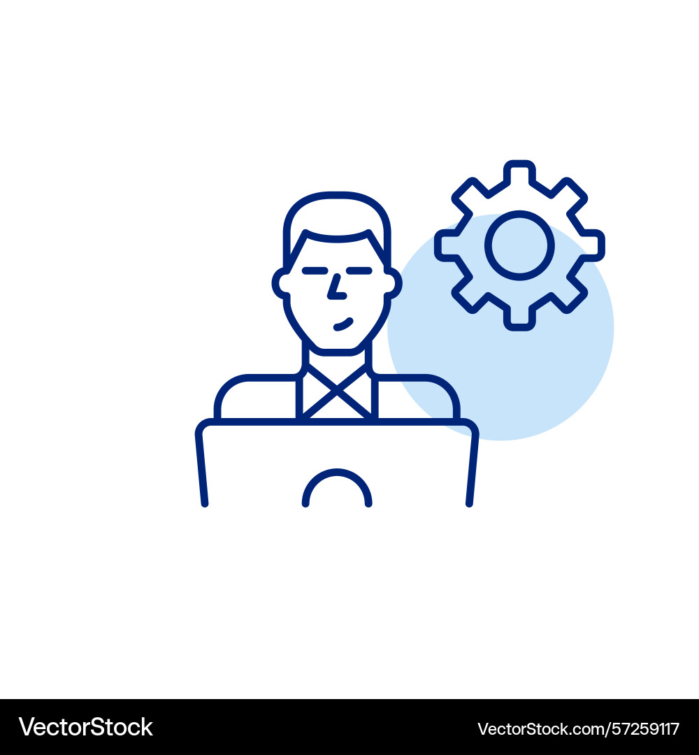 Man working at laptop account management workflow Man working at laptop account management workflow vector image