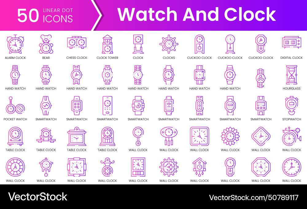 Set of watch and clock icons gradient style icon Vector Image