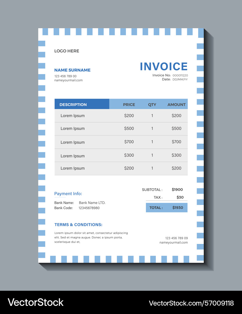 Elegant minimal invoice template design Vector Image
