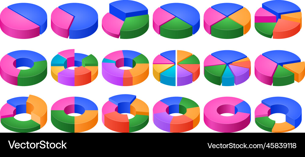 Isometric colorful pie charts data visualization Isometric colorful pie charts data visualization vector image