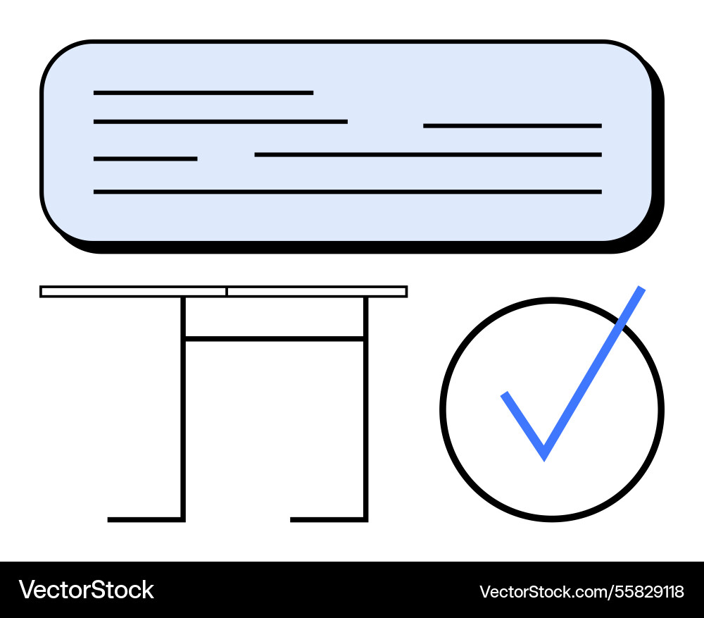 Organisierter Arbeitsraum mit Task-Vervollständigungs-Checkmark Organisierter Arbeitsraum mit Task-Vervollständigungs-Checkmark vektorbild