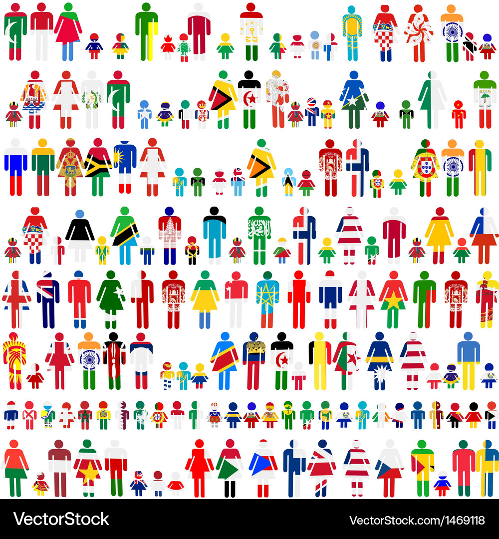 World Flags and People Pattern Vector Image