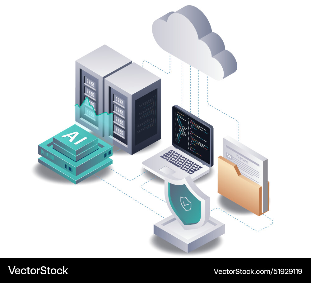 Artificial intelligence transforming cloud server vector image