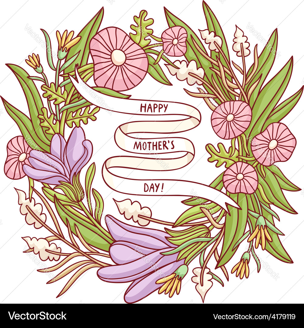 Floral Mothers Day Wreath Vector Image