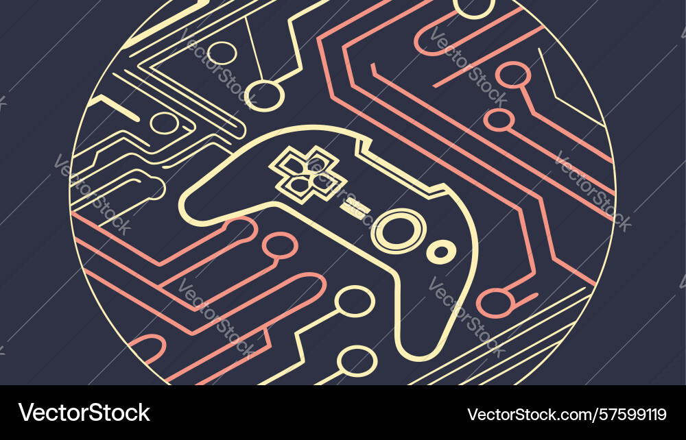 Gaming controller on circuit board background Vector Image