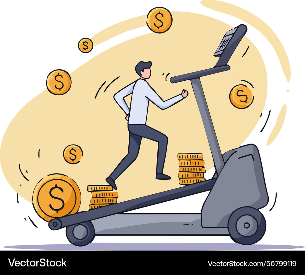 Man running on treadmill with floating dollar Man running on treadmill with floating dollar vector image