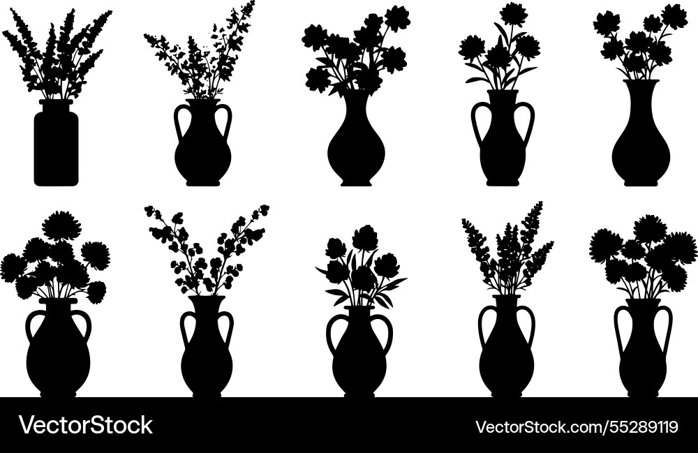 Silhouettes of vases with different types Vector Image
