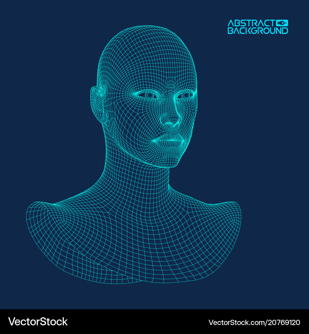 AI Robot Head Wireframe 3D Vector Image