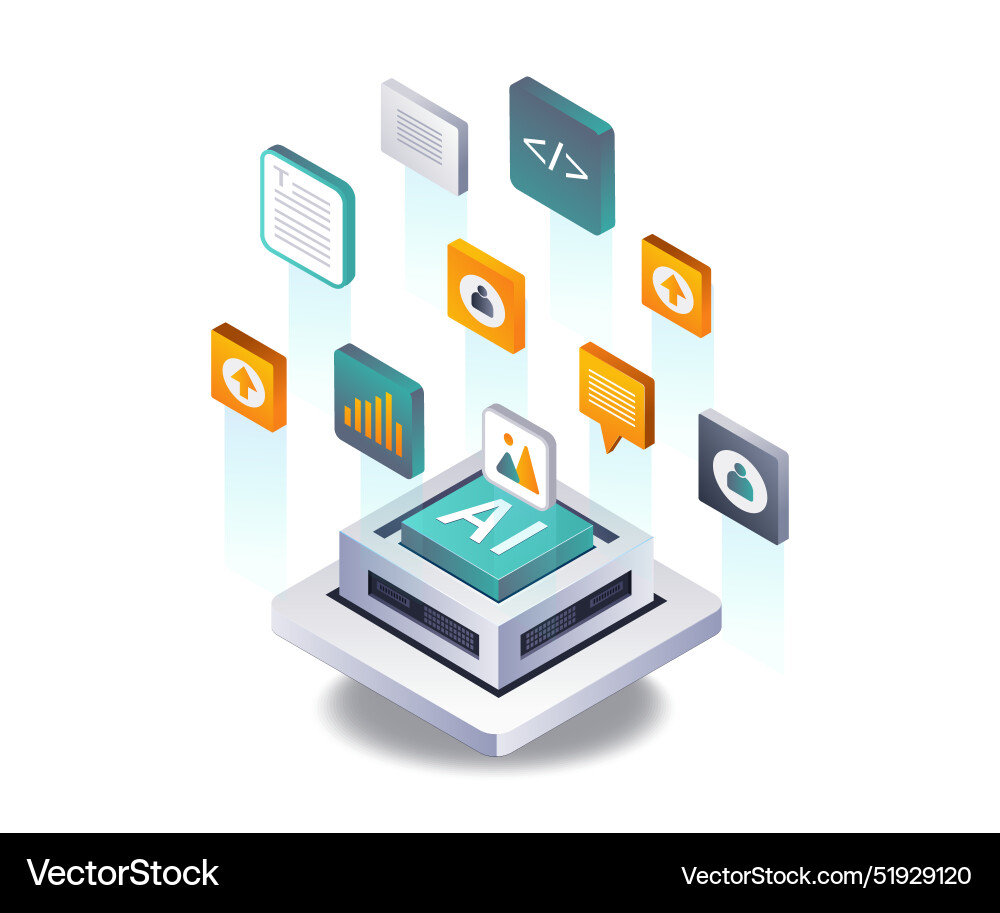 Artificial intelligence and big data isometric Artificial intelligence and big data isometric vector image