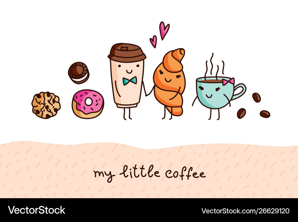Coffee and sweets cute cartoon elements Royalty Free Vector