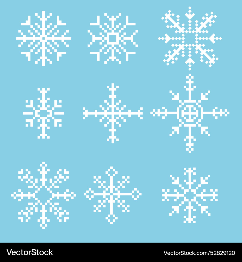 Pixel snowflake winter retro pixilated 8 bit game Pixel snowflake winter retro pixilated 8 bit game vector image