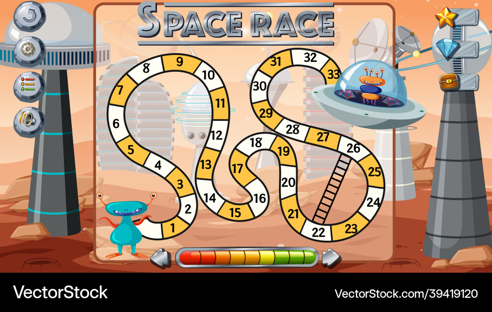 Snake and ladders game template with space theme Snake and ladders game template with space theme vector image