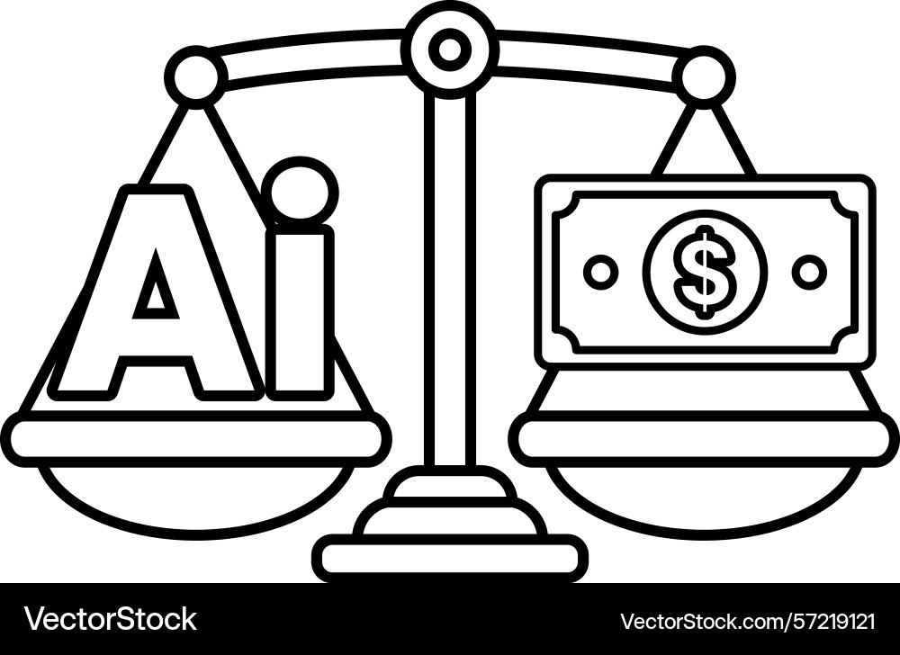 A scale with the word ai on one side and dollar A scale with the word ai on one side and dollar vector image