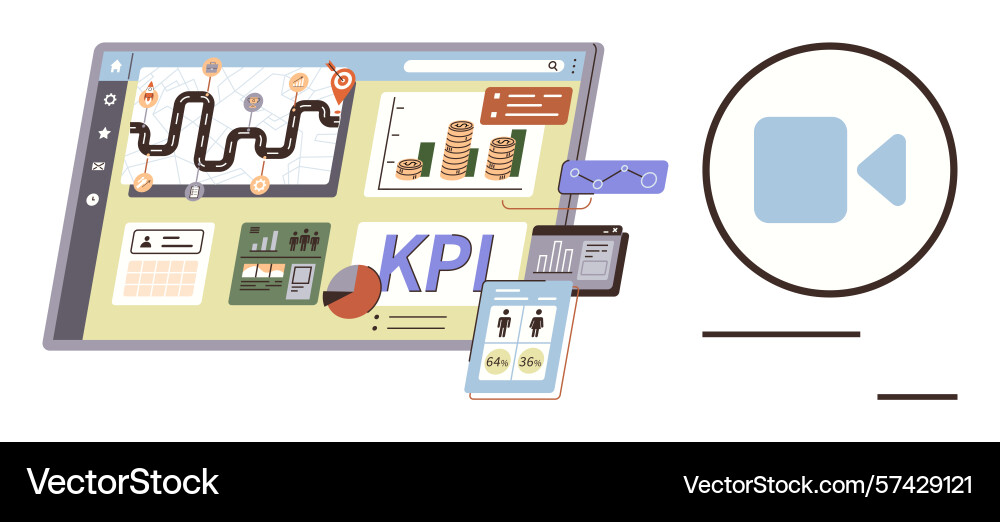 Business dashboard displaying kpi metrics Business dashboard displaying kpi metrics vector image