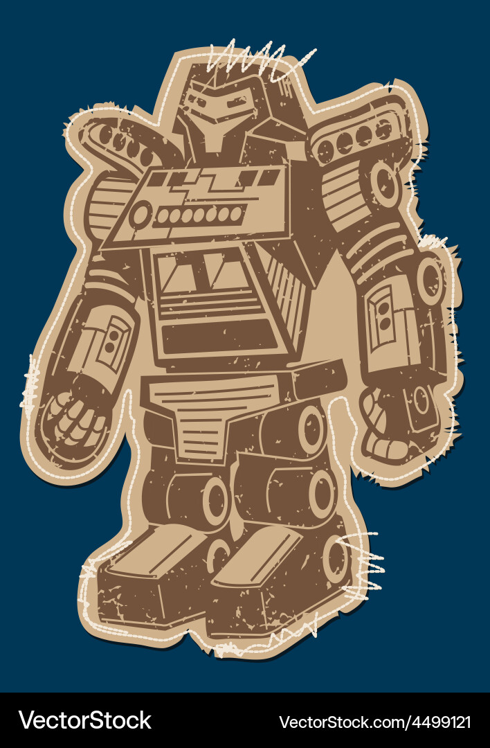 Robot patch with brown print on a navy background vector image