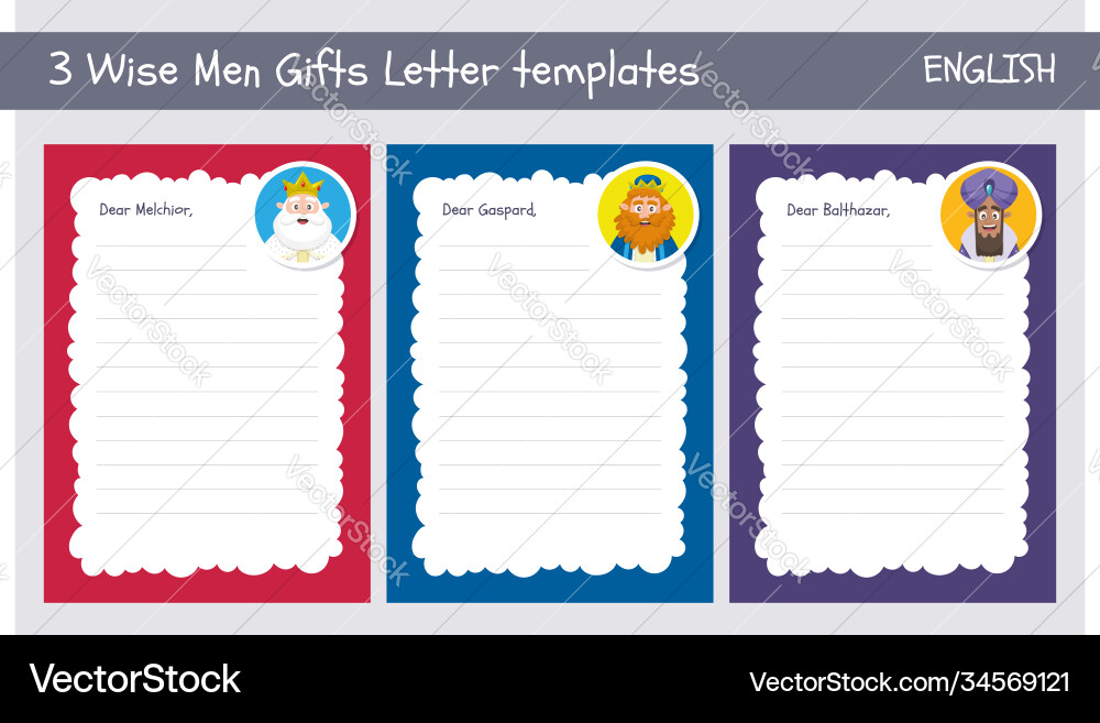 Three wise men letter template collection english vector image