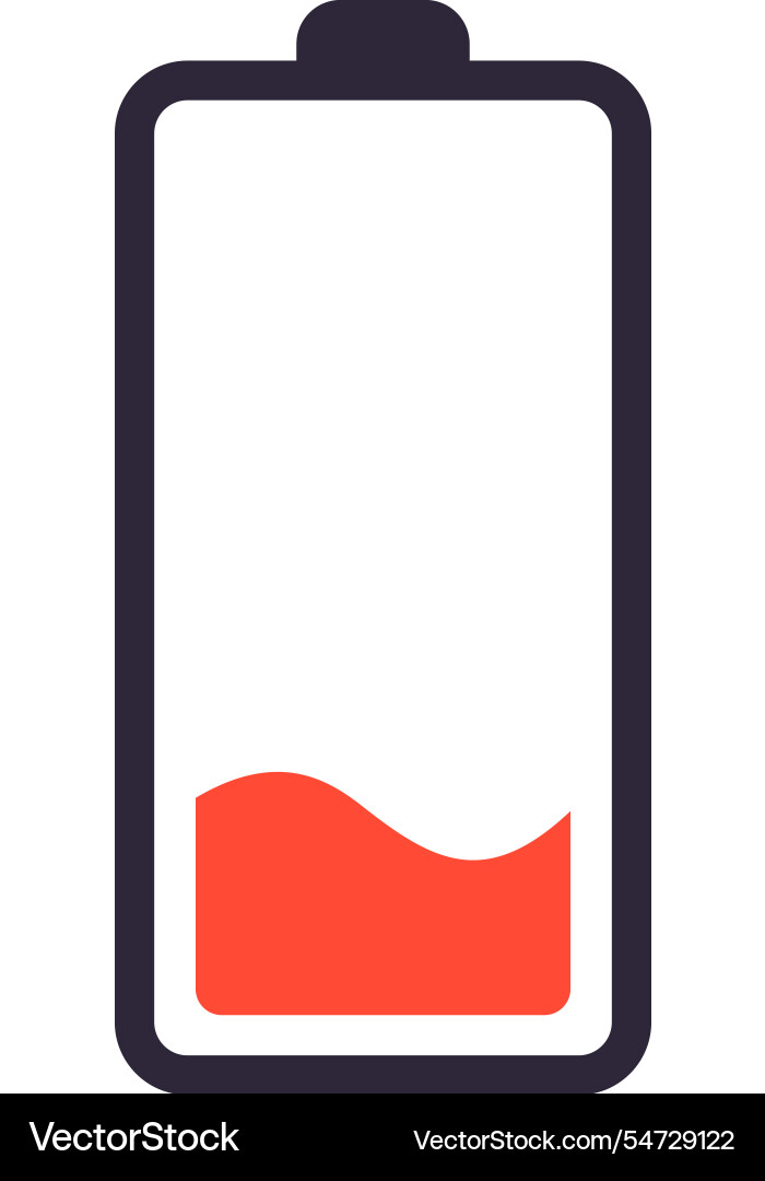 Battery icon displaying a critically low charge Battery icon displaying a critically low charge Vector Image